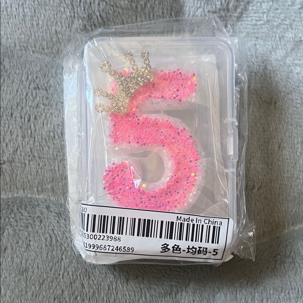Pink Number 5 Candle/ Cake Topper with Crown